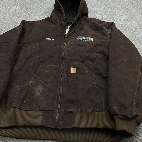 Carhartt Jacket Mens 3XL Brown Hooded Workwear Quilted Lined Full Zip J130 DKB - Picture 2 of 10